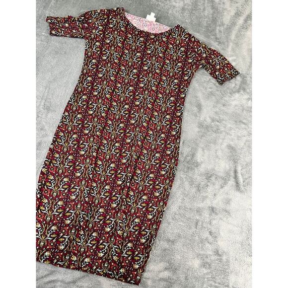 Women's LuLaRoe Floral Print Dress Size Small Burgundy Boho Julia Style - Exc - Picture 10 of 10